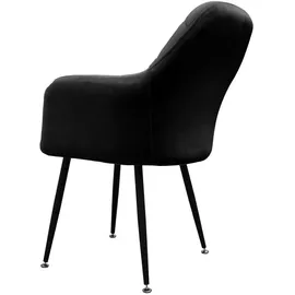 ECD Germany 4er Set Esszimmerstühle mit Rücken- und Armlehnen, Schwarz, mit Samtbezug, Polsterstühle mit Metallbeinen, Ergonomische Stühle für Esstisch, Wohnzimmerstühle Stuhl aus Samt Küchenstuhl