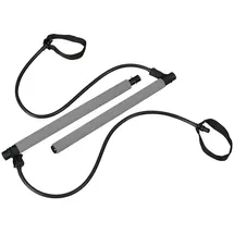 Relaxdays Pilates Stange mit Widerstandsbändern, Ganzkörpertraining für Zuhause, Fitnessbänder Trainingsstange, grau