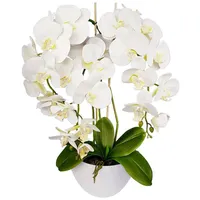 damich Künstliche Orchidee im Blumentopf Pflanze Künstliche Blume Kunstorchidee Dekoration 3-Blütenzweige Höhe ca. 60cm (Weiß)