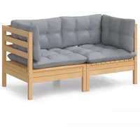 vidaXL 2-Sitzer-Gartensofa mit Grauen Kissen Massivholz Kiefer