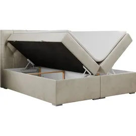 MKS Meble Boxspringbett 180x200 mit Bettkasten, Boxspringbett 180x200 mit Matratze, Doppelbett mit Matratze und Topper - Polsterbett mit Kopfteil - Stauraumb... - Beige