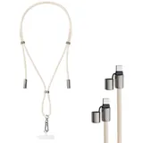 Intenso Handykette mit USB-C Lade- und Datenkabel – 60W Schnellladen, größenverstellbar, 1,65 m, beige