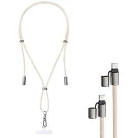 Intenso Handykette mit USB-C Lade- und Datenkabel – 60W Schnellladen, größenverstellbar, 1,65 m, beige