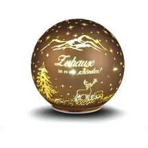 Formano Deko-Kugel braun-Gold 15 cm mit LED Licht Timer Beleuchtete Glaskugel - Weihnachtsdekoration Tisch Regal Deko-Kugel Timer Weihnachtskugel zum Stellen Weihnachten