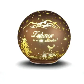 Formano Deko-Kugel braun-Gold 15 cm mit LED Licht Timer Beleuchtete Glaskugel - Weihnachtsdekoration Tisch Regal Deko-Kugel Timer Weihnachtskugel zum Stellen Weihnachten