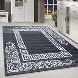 HomebyHome Teppich Wohnzimmer 160x230 cm Grau und Weiss Greek Bordüre Design - Schlafzimmer Teppich Kurzflor Extra Weich Pflegeleicht Teppiche Waschbar Küche Esszimmer - Carpet Living Room