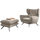 KAWOLA Sessel CHARME Cord 72 x 110 x 80 cm Steingrau mit Hockerbank
