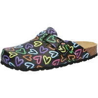 LICO Damen Bioline Clog Print Pantoletten, Schwarz, 40 EU