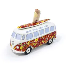 BRISA VW Collection - Volkswagen Spar-Büchse-Schwein-Dose mit Surfbrett im T1 Bulli Bus Samba Design (Classic Bus/Rot)