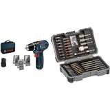 Bosch Professional Akkuschrauber GSR 12V-15 (2x 2,0 Ah Akku, 12 Volt, Schrauben-Ø max: 7 mm, in Tasche) + Bosch Professional 43tlg. Schrauber Bit Set