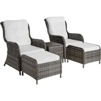 tectake Rattan, Grau, Weiß, Kunststoff, Rechteckig, Gartenmöbel, Gartenmöbel-Sets