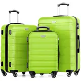 COOLIFE 3-Teiliges Kofferset für Familienreisen, Auslandsreisen, M+L+XL, ABS+PC, Hartschale, Leicht Robuster, Koffer mit 360° Spinner Räder, YKK Reißverschluss, TSA Zahlenschloss, Apple Green