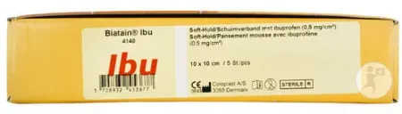 Coloplast Biatain Ibu Soft-hold Dressing + Ibuprofen 10x10cm 5 Stück (4140)