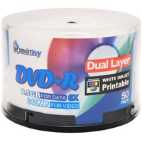 Smart Buy 50 Stück DVD+R DL 8,5 GB 8X DVD Plus R Doppelschicht, bedruckbar, Weiß, Tintenstrahldrucker, blanko, Datenspeichermedien, 50 Discs Spindel