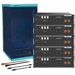 Pylontech Bundle 5 x US3000C (17,5 kWh) mit Wechselrichter-Anschlusskabelset und Batterieschrank