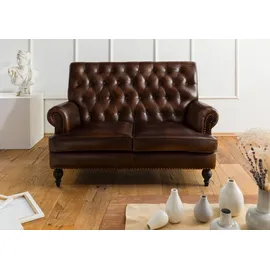 MASSIVMOEBEL24.DE Sofa 2-Sitzer Echtleder 140x84x94 braun CHESTERFIELD #106