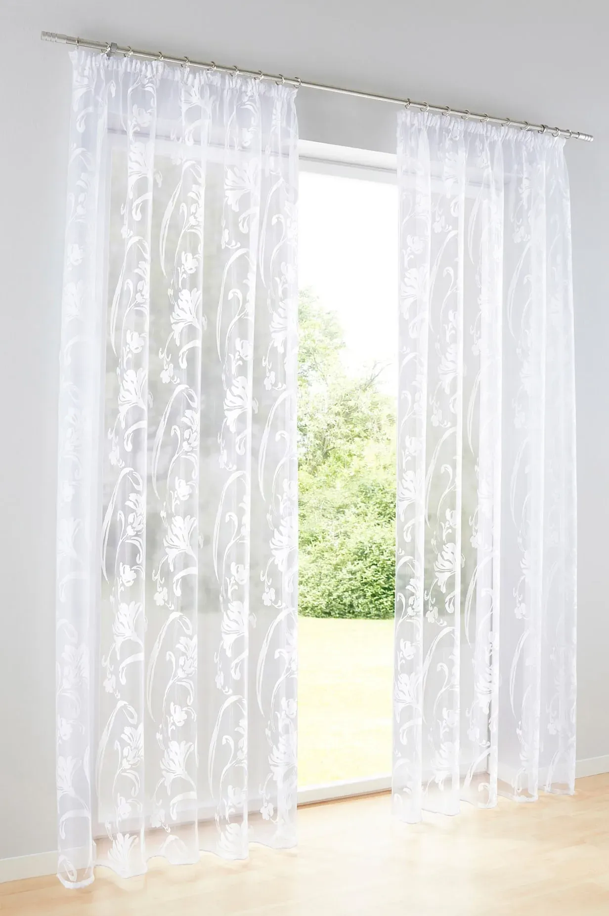 Gardine HEINE HOME Gr. 4, weiß, B:140cm H:245cm, Polyester, Viskose, Gardinen, Gardine