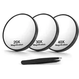 Macaki Vergrößerungsspiegel mit Saugnäpfen und Pinzette, 8,9 cm, Reise-Vergrößerungsspiegel, Schwarz, 3 Stück