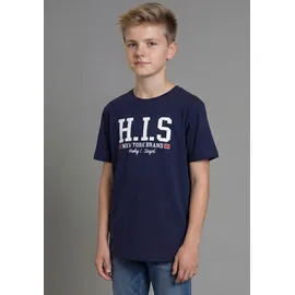 H.I.S. T-Shirt H.I.S "2er Pack T-Shirts mit Logodrucken für Jungen", Jungen, Gr. 152/158, bunt (marine, weiß), Single Jersey, Obermaterial: 100% Baumwolle, bedruckt, Basic, Rundhals, Shirts T-Shirt, Basic Schnitt, kurze Ärmel, bedruckte Optik, Logodrucke
