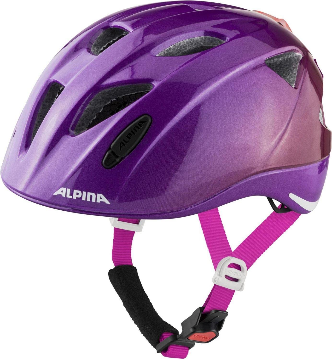 ALPINA XIMO FLASH - Beleuchteter, Reflektierender, Leichter & Anpassbarer LED Fahrradhelm Für Kinder, berry gloss, 45-49 cm