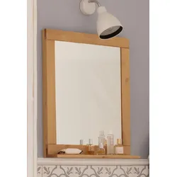 Badspiegel HOME AFFAIRE "Olso", beige (natur gebeizt, gewachst), B:55cm H:65cm T:12cm, Massivholz, Spiegel, mit Ablage