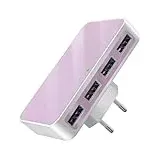 VPSUN USB Ladegerät Flach 25W 4A,4 Port Netzteil Mehrfach Ladeadapter,Kompakter Reise Handy Ladeblock mit 4 USB-A Schnellladegerät,UK/US Stecker für iPhone,Samsung,iPad,AirPods (pink)