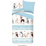 Good Morning Bettwäsche Comfort Baumwolle/ Flanell, 2 teilig, Wintertiere auf blau weißem Hintergrund blau