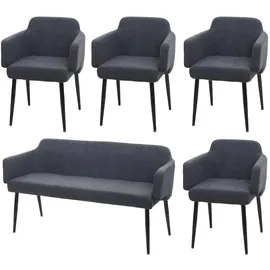 Mendler Esszimmer-Set HWC-L13, 4er-Set Stuhl+Sitzbank Esszimmergruppe Sitzgruppe Esszimmergarnitur, Stoff/Textil ~ anthrazit