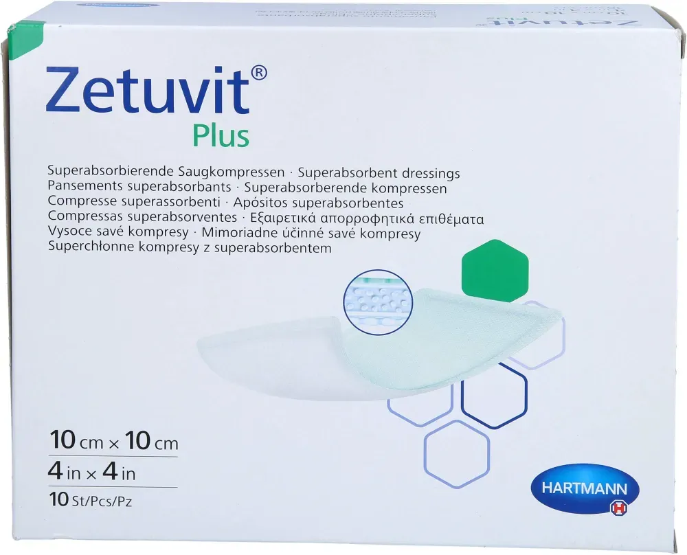 Zetuvit Plus extrastarke Saugkompr.steril 10x10 cm 10 St