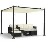 VOUNOT® Pergola Gartenpavillon 3x3m Wasserdicht Stabil Winterfest, Metall Garten Pavillon mit freistehender Terrassenüberdachung, Sonnenschutz für Garten, Terrasse & Balkon, Dunkelbeige