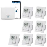 eQ-3 Homematic IP kabelgebundene Fußbodenheizungssteuerung für 7 Räumen Inhalt: Access Point und 7 digitale Raumthermostate mit Schaltausgang. Mit App Steuerung und Amazon Echo kompatibel.