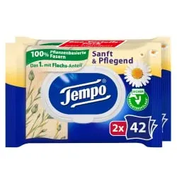 Tempo sanft & pflegend feuchte Toilettentücher 836198 , 1 Doppel-Packung = 2 x 42 Tücher, mit Verschluss