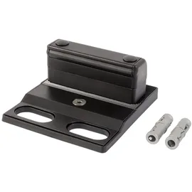 Attas LOCINOX Bodenanschlag SABO zum Aufschrauben für Doppelflügeltore, geeignet für Aufschraub-Bodenriegel bis Ø 20 mm, Höhen- und Tiefenverstellbar, schwarz eloxierte Aluminiumplatte RAL 9005