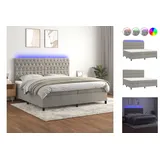 vidaXL Boxspringbett mit Matratze & LED Hellgrau 200x200 cm Samt