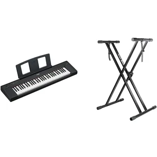 Yamaha NP-15 Piaggero Digital Keyboard & RockJam Xfinity Doublebraced Pre Assembled Keyboard Stand with Locking Straps