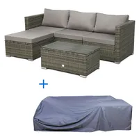 SVITA QUEENS Polyrattan Lounge Eck-Sofa Gartenmöbel Haube Set Grau