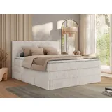 MKS Meble Boxspringbett 140x200 Beige Cord, Boxspringbett mit Matratze H3, Bett 140x200 mit Bettkasten and Kopfteil, Doppelbett mit Stauraum, Polst... - Beige