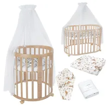 Waldin Babybett OWAL Kinderbett 7in1 mit Matratze, mitwachsendes Kinder-Bett