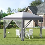 Gartenpavillon Metall Grau 330x330x288 Cm, Faltbar, H√∂henverstellbar, Mit Led-beleuchtung Und 4 Mesh-seitenwänden