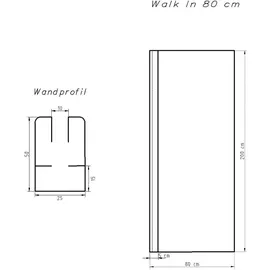 FA-Bausysteme Walk-In Glas Dusche Klarglas 80 cm