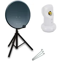 PremiumX Camping Satelliten-Komplettanlage 60cm Satellitenschüssel Aluminium SAT Single LNB
