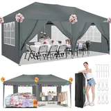 COBIZI Pavillon 3x6 Wasserdicht Faltpavillon mit 6 Seitenteilen Freiluft Faltpavillon Stabile UV-Schutz 50+ Pop Up Gartenpavillon Partyzelt für Freien, Garten, Party, Hochzeit, Markt (3x6m Grau)