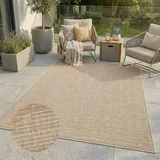 Carpet City Outdoor Teppich Wetterfest Balkon Terrasse Braun 100x200 cm - Meliertes Muster, Flachgewebe, Sisal-Optik, Flachgewebe - Braun