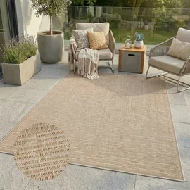 Carpet City Outdoor Teppich Wetterfest Balkon Terrasse Braun 100x200 cm - Meliertes Muster, Flachgewebe, Sisal-Optik, Flachgewebe - Braun
