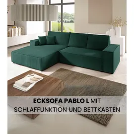 bromarkt Ecksofa Pablo Schlaffunktion Bettkasten L-Form 294x185x85cm Grün Links | Grün