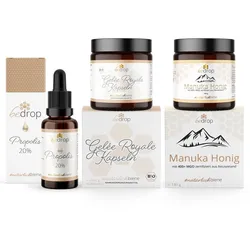 bedrop Bleib Stark-Set | Propolis Tinktur, Gelee Royal Kapseln & Manuka Honig 360 g