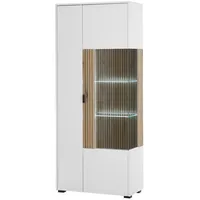 Lomadox - Vitrinenschrank mit Beleuchtung weiß matt Eiche Rillen-Design