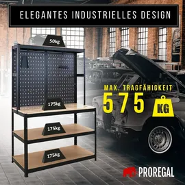 Proregal Werkbank GIANT BEAST mit Lochwand HxBxT 180x120x60cm | Fachlast 175kg | Schwarz