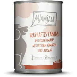 MJAMJAM Leckere Mahlzeit 400g Hundenassfutter Sparpaket 12 x 400 Gramm herzhaftes Lamm an gekochtem Reis mit frischen Tomaten