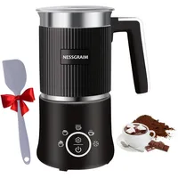 Milchaufschäumer Elektrisch 5-in-1, Milchschäumer Spülmaschinenfest mit Kakao Funktion für heißer Schokoladen, Heißer/Kalter Milchschaum, Warme Milch, 220V (Schwarz)